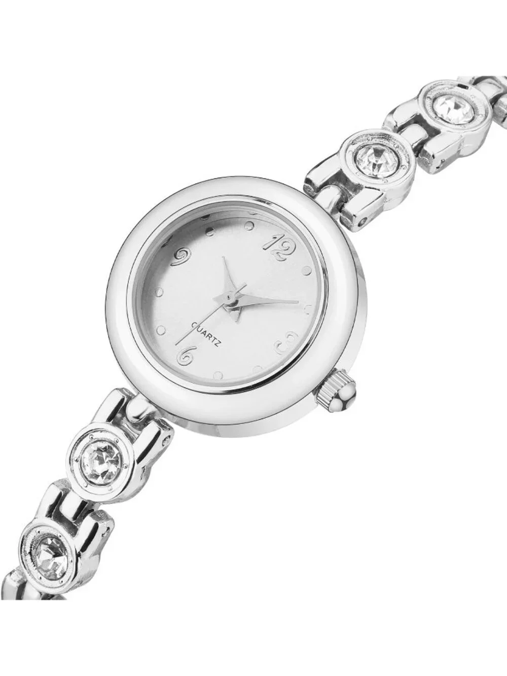 Womens All Silver Analog Quartz Relogio Feminino Waterproof Bracelet Wrist Watch